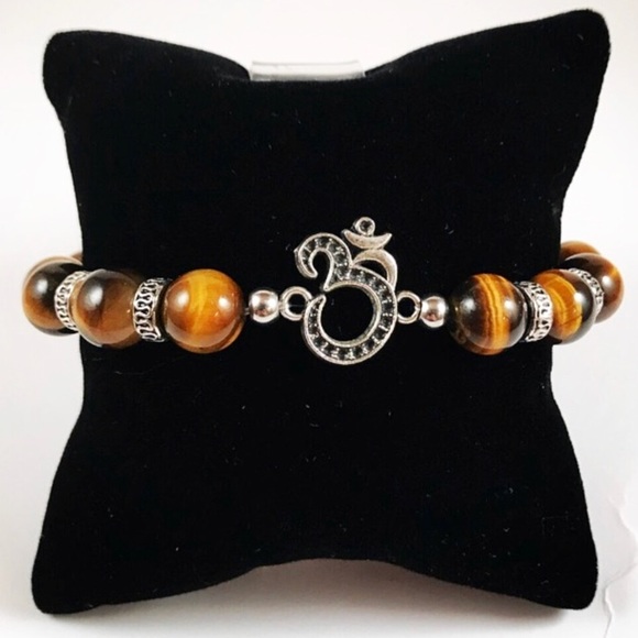 Genuine golden tiger eye gemstone om sign bracelet - Picture 2 of 7
